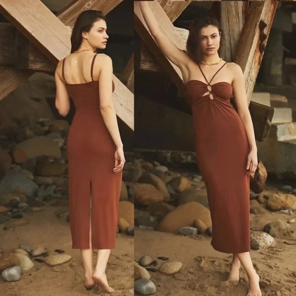 NWT Anthropologie  LSPACE Brown Ellery Midi  Halter Dress Large